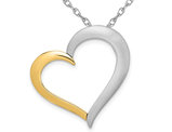 14K Yellow and White Gold Polished Heart Pendant Necklace with Chain
